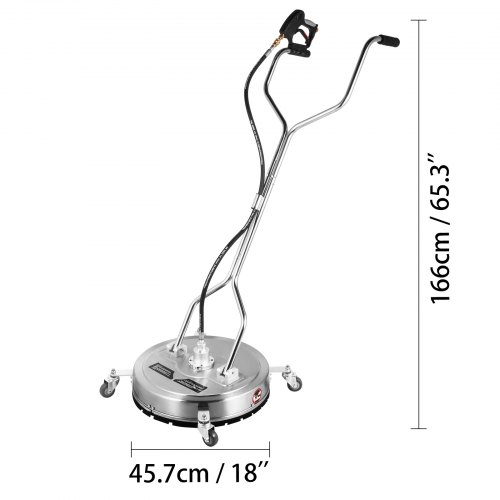 VEVOR Surface Cleaner 18 inch Flat Surface Cleaner for Pressure Washer 4000psi Pressure with 3/8 Quick Connector Surface Cleaner W/ Casters 10.5GPM Stainless Steel Rotating Rod & 3 Nozzle