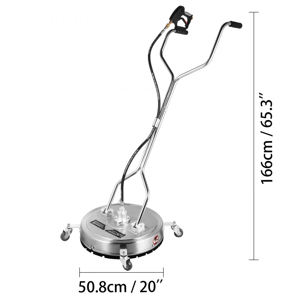 VEVOR Surface Cleaner 20 inch Flat Surface Cleaner for Pressure Washer 4000psi Pressure with 3/8 Quick Connector Surface Cleaner with Casters 10.5GPM Stainless Steel Rotating Rod & 3 Nozzle for Patio