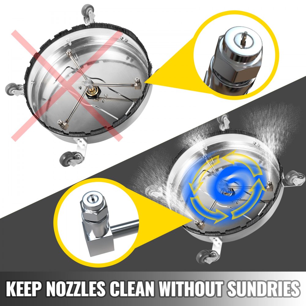 VEVOR surface cleaner with clean nozzles, effective water spray, and easy-rolling casters.
