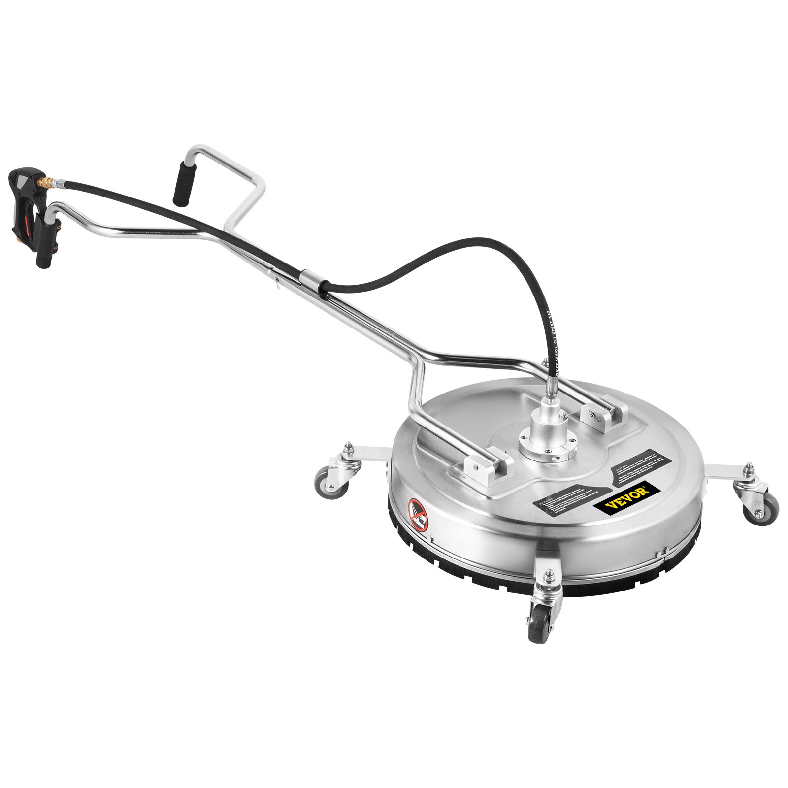 VEVOR pressure washer surface cleaner with stainless steel housing and wheels.