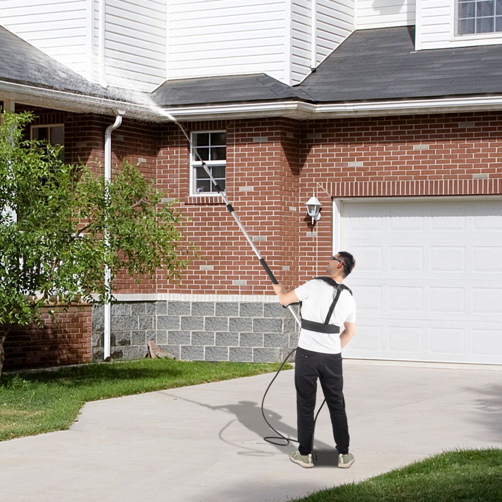 VEVOR Telescoping Pressure Washer Wand, Max. 18 ft Adjustable Power Washer Extension Wand, 4000PSI 9GPM Power Cleaning Tools with 5 Nozzle Tips, Strap Belt, 3/8\'\' & 1/4\'\' Quick Connectors, Silver/