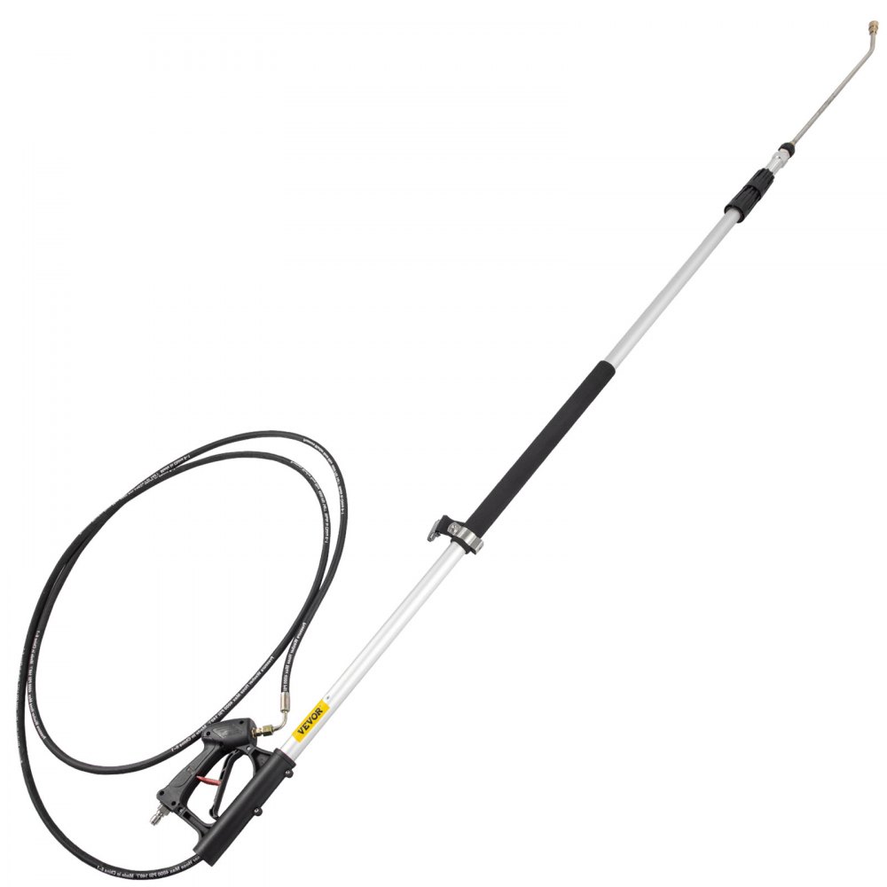 VEVOR Telescoping Pressure Washer Wand, Max. 18 ft Adjustable Power Washer Extension Wand, 4000PSI 9GPM Power Cleaning Tools with 5 Nozzle Tips, Strap Belt, 3/8\'\' & 1/4\'\' Quick Connectors, Silver/