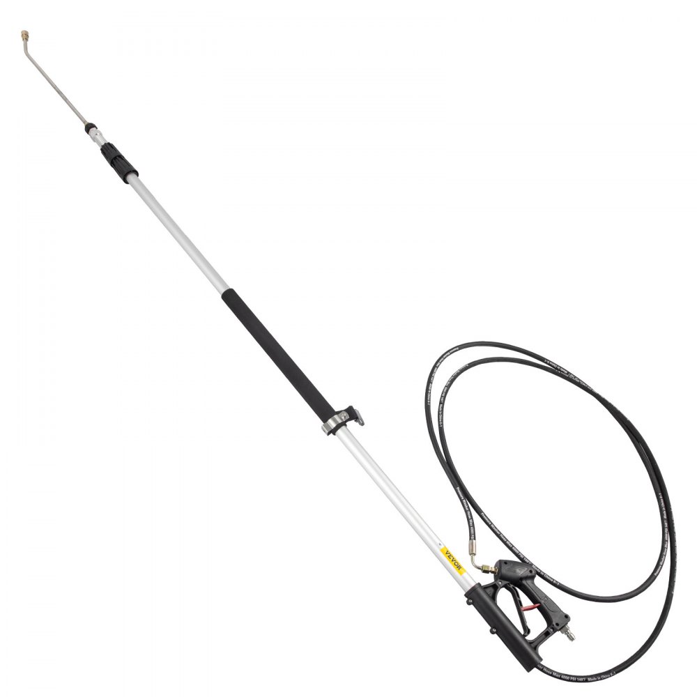 VEVOR Telescoping Pressure Washer Wand, Max. 18 ft Adjustable Power Washer Extension Wand, 4000PSI 9GPM Power Cleaning Tools with 5 Nozzle Tips, Strap Belt, 3/8\'\' & 1/4\'\' Quick Connectors, Silver/