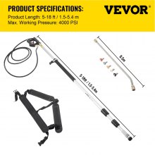 VEVOR Pressure Washer Wand Telescoping 18ft 4000psi Telescopic Pressure Washer Wand with Strap Belt 3/8" Quick Connector Extension Pole for Power Washer Spray Lance 5 Nozzles Driveway Building Car