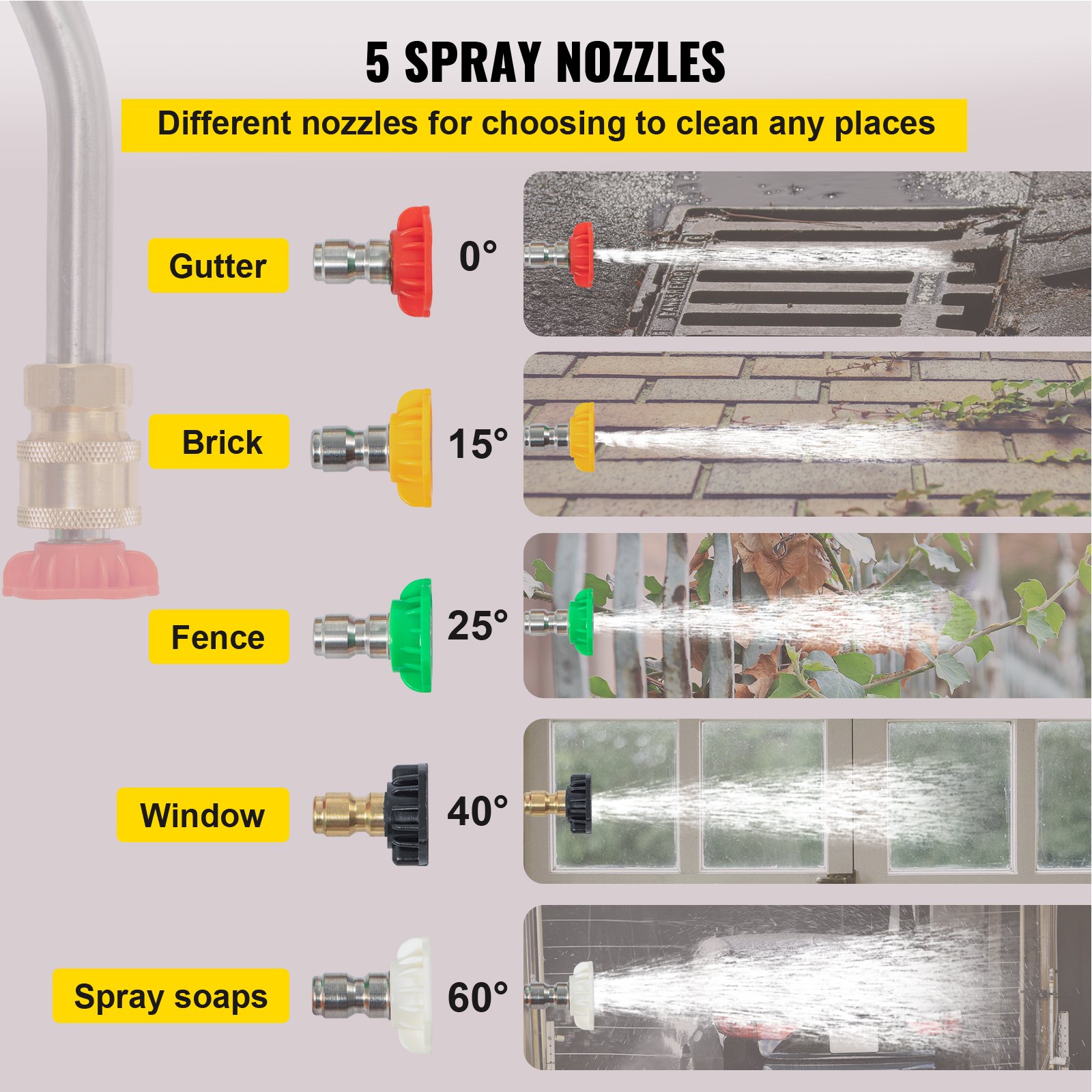 VEVOR Pressure Washer Wand Telescoping 548.6 cm 4000psi Telescopic Pressure Washer Wand with Strap Belt 0.95 cm Quick Connector Extension Pole for Power Washer Spray Lance 5 Nozzles Driveway Building Car