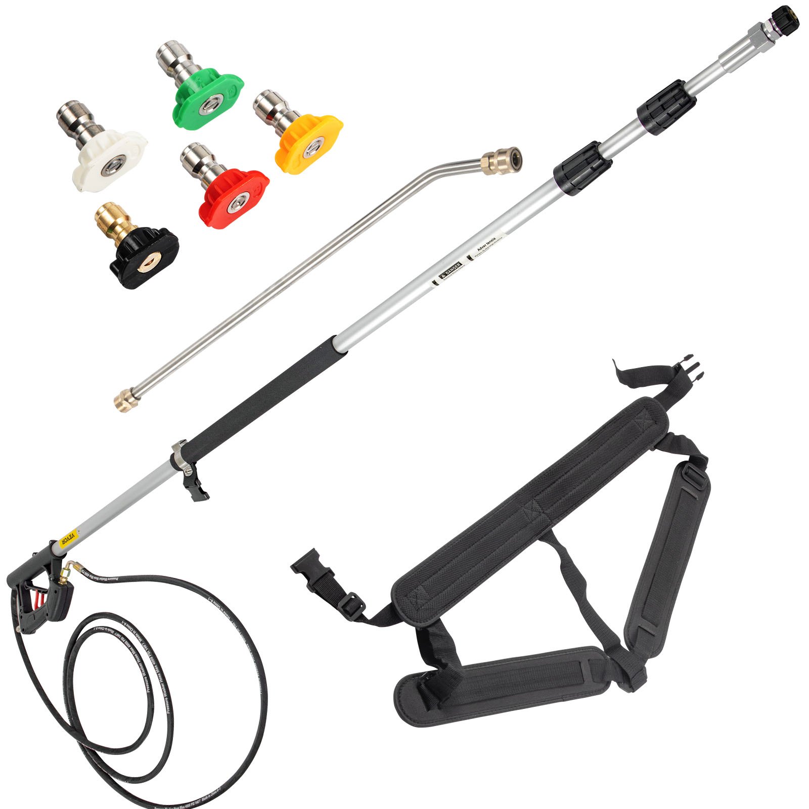 VEVOR Pressure Washer Wand Telescoping 548.6 cm 4000psi Telescopic Pressure Washer Wand with Strap Belt 0.95 cm Quick Connector Extension Pole for Power Washer Spray Lance 5 Nozzles Driveway Building Car