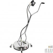 VEVOR Pressure Washer Surface Cleaner, 20'', Max. 4000 PSI Pressure by 2 Nozzles for Cleaning Driveways, Sidewalks, Stainless Steel Frame w/Rotating Dual Handle, Wheels, Fit for 3/8'' Quick Connector