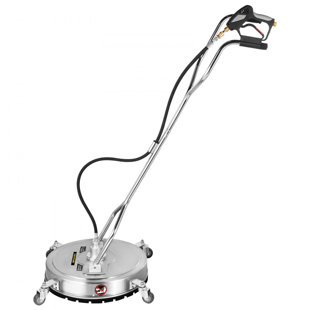 VEVOR pressure surface cleaner with stainless steel body, handle, and attached black hose.