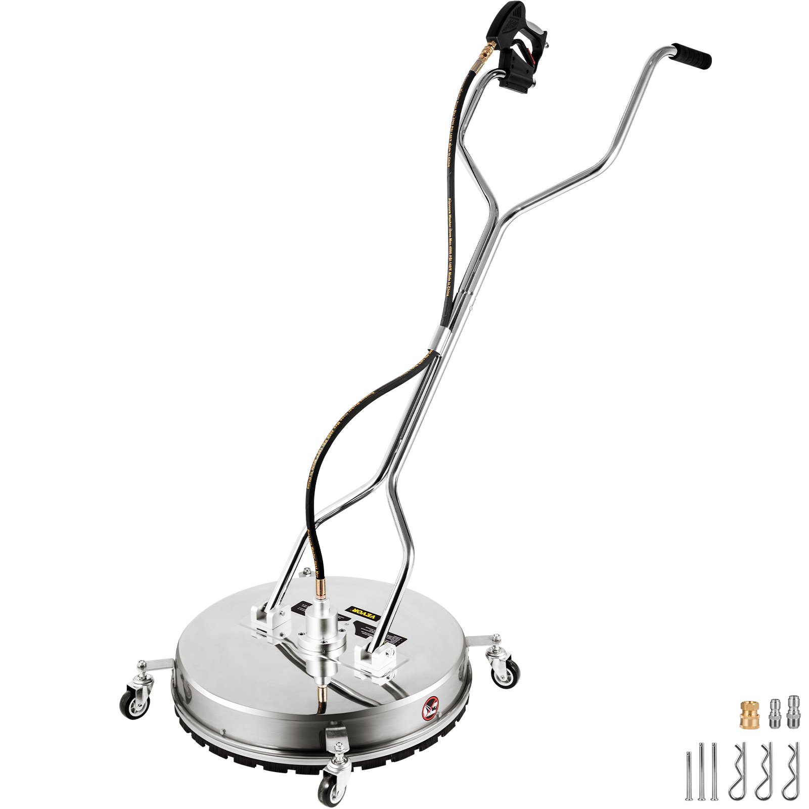 VEVOR Pressure Washer Surface Cleaner, 24\'\', Max. 4000 PSI Pressure by 2 Nozzles for Cleaning Driveways, Sidewalks, Stainless Steel Frame with Rotating Dual Handle, Wheels, Fit for 3/8\'\' Quick Con