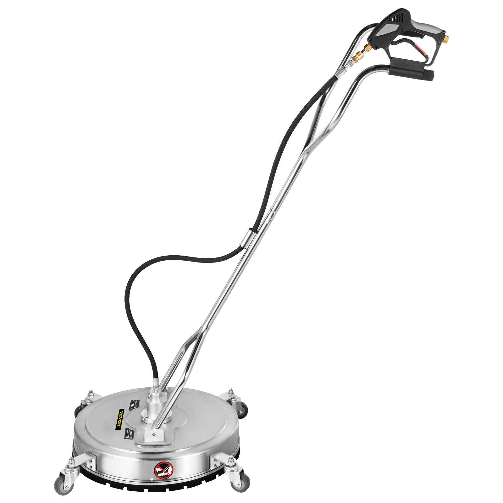 VEVOR pressure surface cleaner with stainless steel body, handle, and attached black hose.