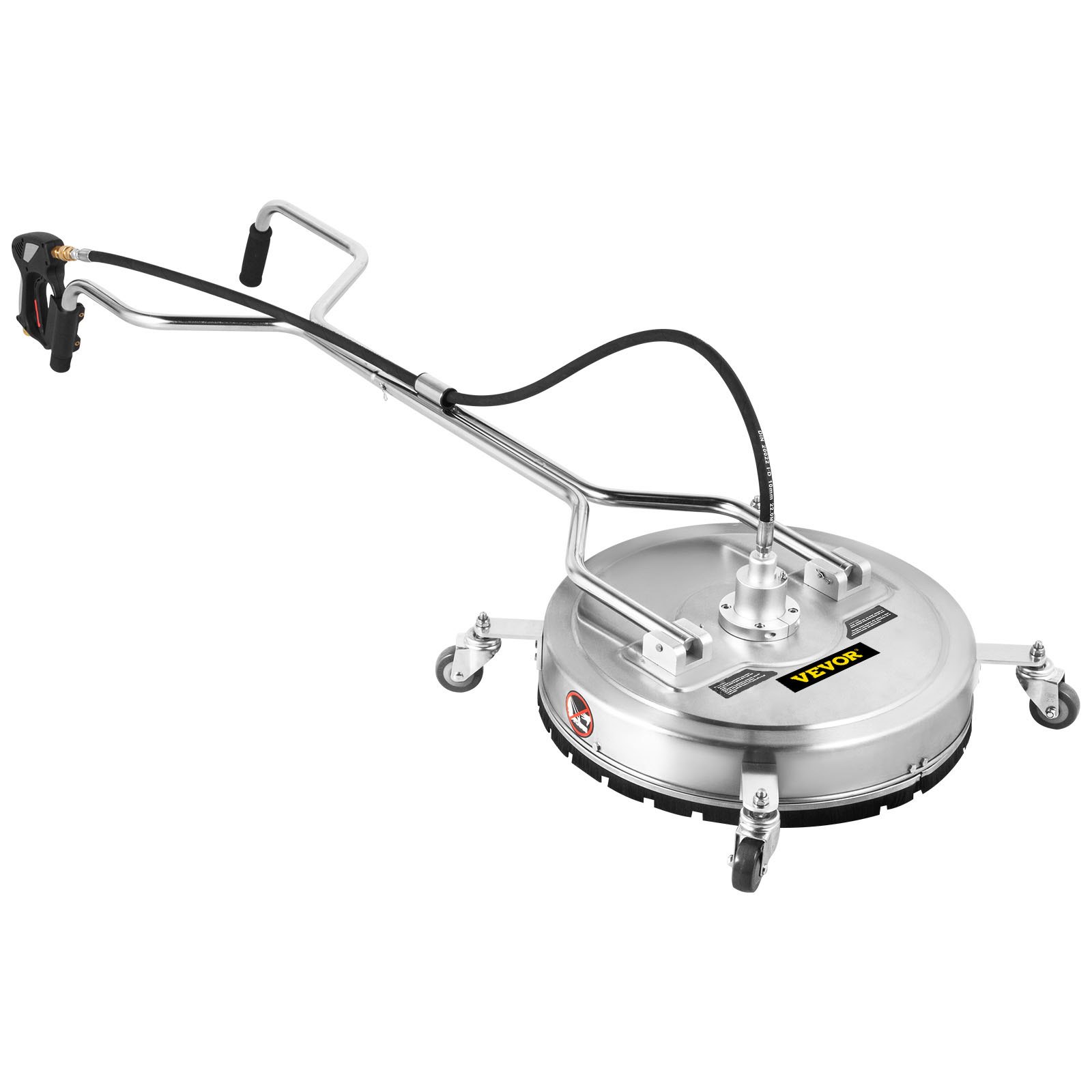 VEVOR pressure surface cleaner with stainless steel body, dual handles, and caster wheels.