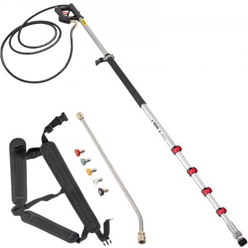 VEVOR Telescoping Pressure Washer Wand, 20 ft 5-Section Length Adjustable, Max. 4000 PSI Pressure, Fit for 3/8'' Quick Connection w/ Extension Wand, 5 Spray Nozzles, Belt, for Roof, Fence, Gutter
