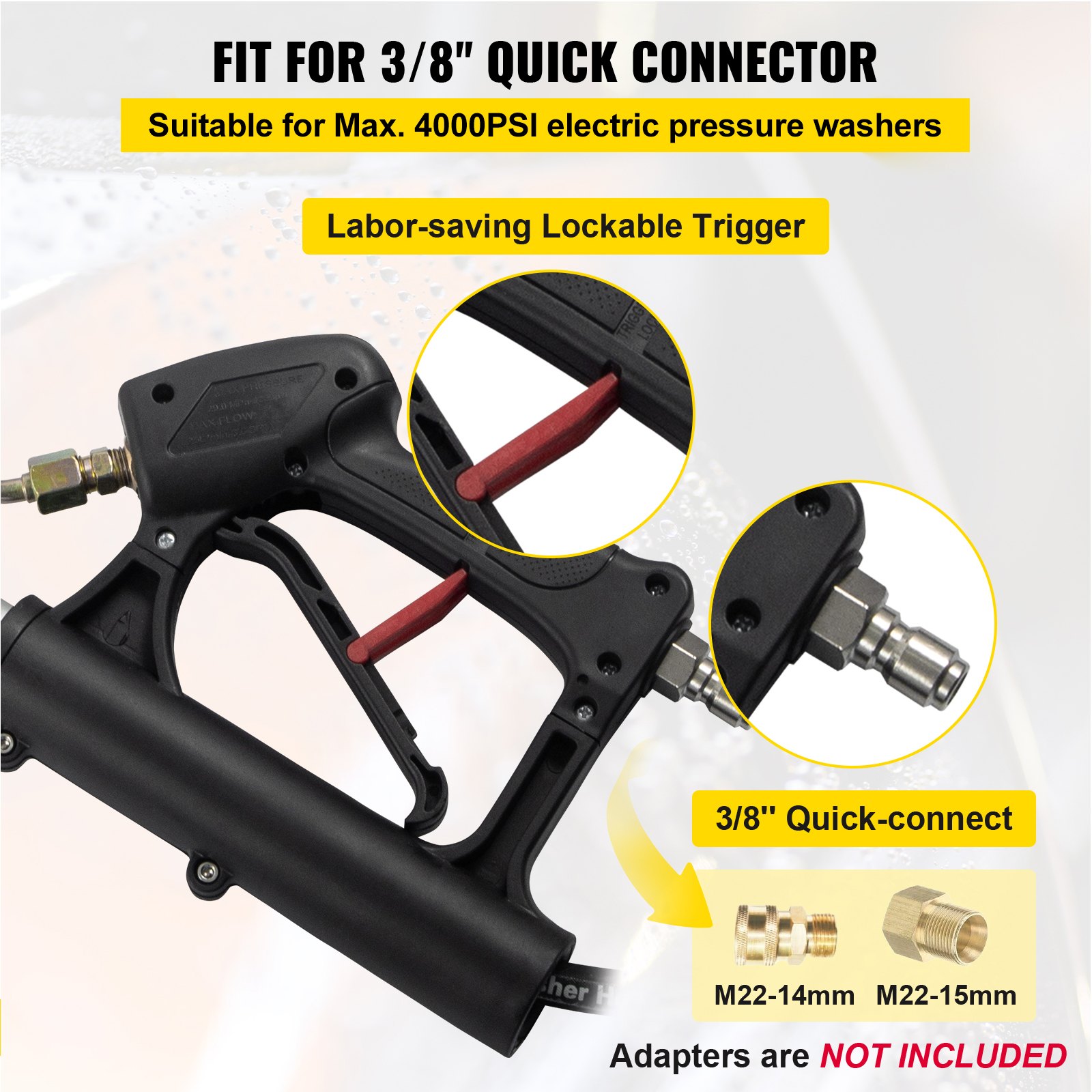 VEVOR telescoping pressure washer wand, 3/8&quot; quick connector, for 4000psi pressure washers, lockable trigger.