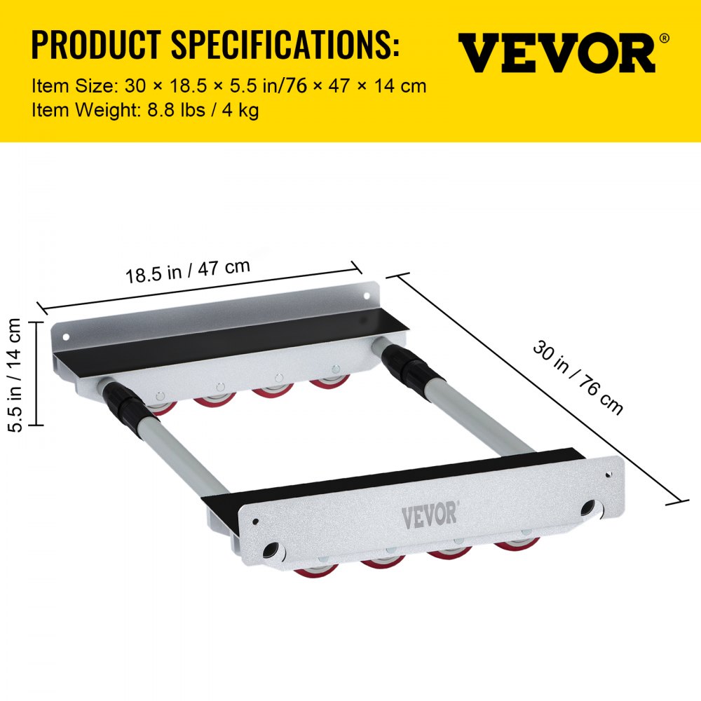 VEVOR Furniture Moving Dolly Heavy Duty Dolly 76 x 47 cm Dolly Mover 850 kg