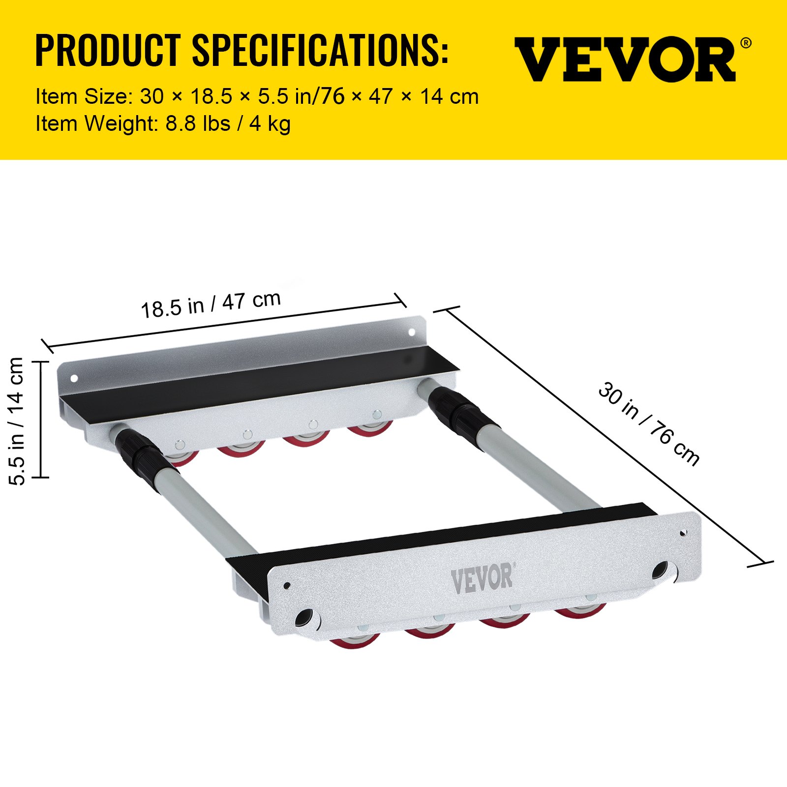 VEVOR Furniture Moving Dolly Heavy Duty Dolly 76 x 47 cm Dolly Mover 850 kg