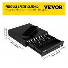 VEVOR Cash Register Drawer, 13" 12 V, for POS System with 4 Bill 5 Coin Cash Tray, Removable Coin Compartment & 2 Keys Included, RJ11/RJ12 Cable for Supermarket, Bar, Coffee Shop, Restaurant