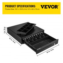 VEVOR Cash Drawer 16" Cash Register POS System 3 Unlocking Ways RJ11/RJ12 Square