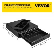 VEVOR Cash Register Drawer, 16\" 12 V, for POS System with 5 Bill 8 Coin Cash Tray, Movable Coin Compartment & 2 Keys Included, RJ11/RJ12 Cable for Supermarket, Bar, Coffee Shop, Restaurant (USD Only)