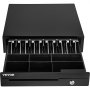 VEVOR cash register drawer with open compartments for bills and coins, featuring a secure lock system.