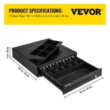 VEVOR Cash Register Drawer, 16\" 12 V, for POS System with 5 Bill 6 Coin Cash Tray, Removable Coin Compartment & 2 Keys Included, RJ11/RJ12 Cable for Supermarket, Bar, Coffee Shop, Restaurant