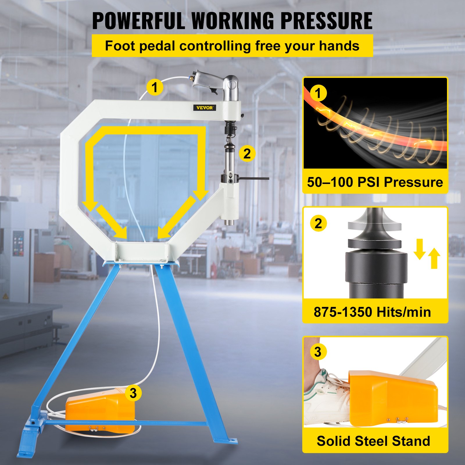 Vevor Pneumatic Planishing Hammer Foot Operation Airpress Tool With Steel Stand