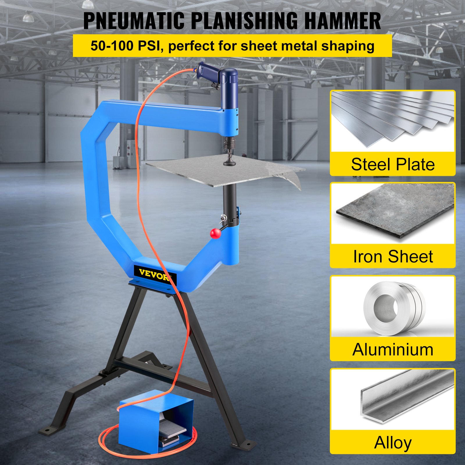VEVOR Air Planishing Hammer 500mm Pneumatic Metal Panel Beating Sculpting Hotrod