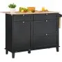 VEVOR Kitchen Island Cart, 50" Wood Top Breakfast Bar with Trash Cabinet Tilt Out 10 Gallon Storage, Farmhouse Dining Living Room Table with Drop Leaf, Towel Bar, Drawer, Black