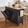 VEVOR Kitchen Island Cart, 50" Wood Top Breakfast Bar with Trash Cabinet Tilt Out 10 Gallon Storage, Farmhouse Dining Living Room Table with Drop Leaf, Towel Bar, Drawer, Black