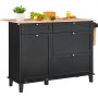VEVOR Kitchen Island Cart, 50" Wood Top Breakfast Bar with Trash Cabinet Tilt Out 10 Gallon Storage, Farmhouse Dining Living Room Table with Drop Leaf, Towel Bar, Drawer, Black