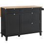 VEVOR Kitchen Island Cart, 50" Wood Top Breakfast Bar with Trash Cabinet Tilt Out 10 Gallon Storage, Farmhouse Dining Living Room Table with Drop Leaf, Towel Bar, Drawer, Black