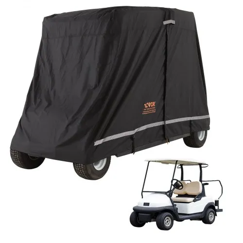 VEVOR 2+2 Passenger Golf Cart Cover, 600D Polyester Full Cover, Suitable for 2+2 Golf Carts, Waterproof, Sunproof, and Dustproof Outdoor Golf Cart Cover with Three Zipper Doors, Black