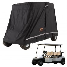 VEVOR 4 Passenger Golf Cart Cover, 600D Polyester Full Cover, Universal Fits for Most Brand Club Car Covers, Waterproof, Sunproof, and Dustproof Outdoor Golf Cart Cover with Three Zipper Doors, Black