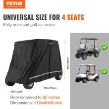 VEVOR 4 Passenger Golf Cart Cover, 600D Polyester Full Cover, Universal Fits for Most Brand Club Car Covers, Waterproof, Sunproof, and Dustproof Outdoor Golf Cart Cover with Three Zipper Doors, Black