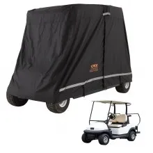 VEVOR 4 Passenger Golf Cart Cover, 600D Polyester Full Cover, Universal Fits for Most Brand Club Car Covers, Waterproof, Sunproof, and Dustproof Outdoor Golf Cart Cover with Three Zipper Doors, Black