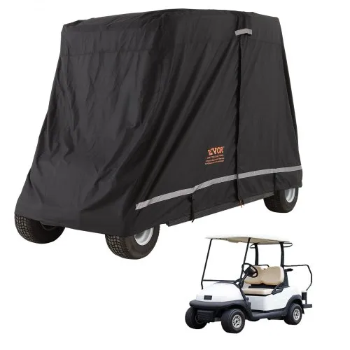VEVOR 2+2 Passenger Golf Cart Cover, 600D Polyester Full Cover, Suitable for 2+2 Seats Golf Carts, Waterproof, Sunproof, and Dustproof Outdoor Golf Cart Cover with Three Zipper Doors, Black