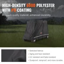 VEVOR 4 Passenger Golf Cart Cover, 600D Polyester Full Cover, Universal Fits for Most Brand Club Car Covers, Waterproof, Sunproof, and Dustproof Outdoor Golf Cart Cover with Three Zipper Doors, Black