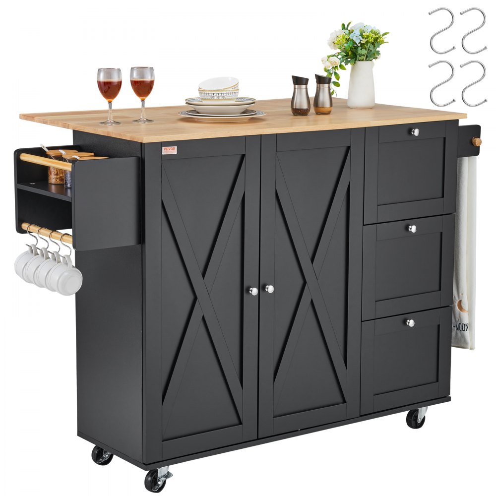 VEVOR Kitchen Island Cart Rolling Storage Cabinet on Wheel com gaveta e prateleiras