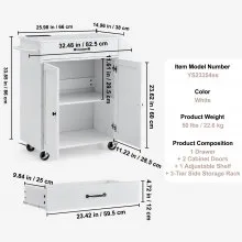 VEVOR Kitchen Island Cart Rolling Storage Cabinet on Wheel with Charging Station