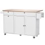 VEVOR Kitchen Island Cart with Storage, 153 cm Wide Mobile Kitchen Cart with Wheels, Drop Leaf, 2 Drawers, Trash Can Cabinet, Knife Holder, Spice Rack, and Towel Rack, Table for Dining Room, Pantry