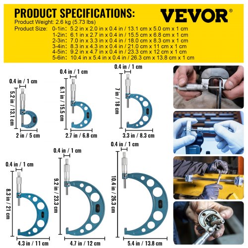 VEVOR Outside Micrometer Set, 0-6" Machinist Micrometer, 0.0001" Graduation Micrometer Set, 6 Pcs Machinist Tool Set, Alloy Precision Micrometer, Laser-etched Micrometer Standard Set with Fitted Case