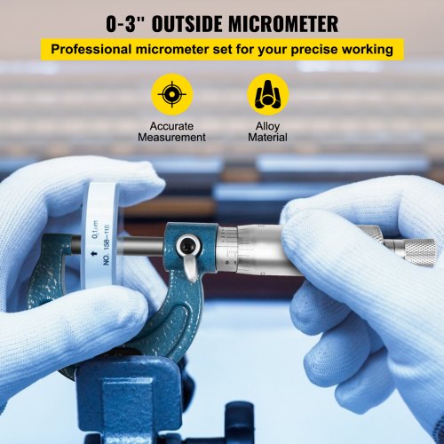 VEVOR Outside Micrometer Set, 0-3" Machinist Micrometer, 0.0001" Graduation Micrometer Set, 3 Pcs Machinist Tool Set, Alloy Precision Micrometer, Laser-etched Micrometer Standard Set with Fitted Case