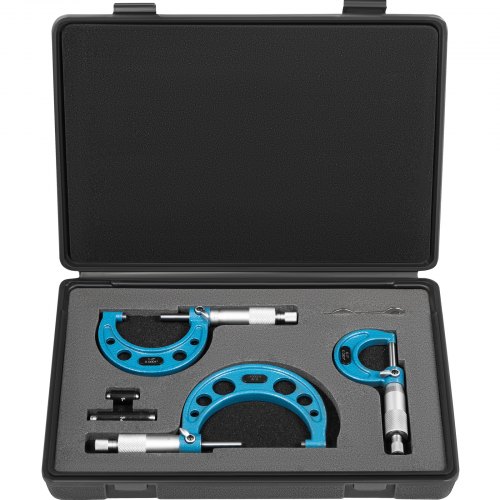 VEVOR Outside Micrometer Set, 0-3" Machinist Micrometer, 0.0001" Graduation Micrometer Set, 3 Pcs Machinist Tool Set, Alloy Precision Micrometer, Laser-etched Micrometer Standard Set with Fitted Case