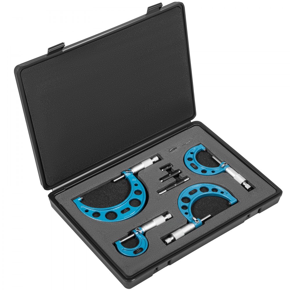VEVOR Outside Micrometer Set, 0-4" Machinist Micrometer, 0.0001" Graduation Micrometer Set, 4 Pcs Machinist Tool Set, Alloy Precision Micrometer, Laser-Etched Micrometer Standard Set with Fitted Case