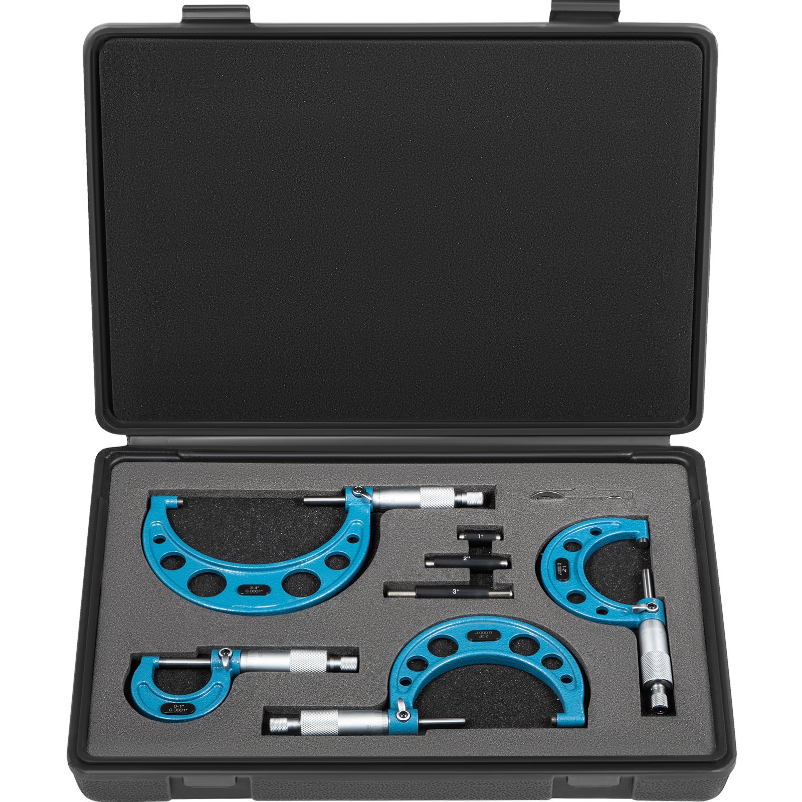 VEVOR Outside Micrometer Set, 0-4" Machinist Micrometer, 0.0001" Graduation Micrometer Set, 4 Pcs Machinist Tool Set, Alloy Precision Micrometer, Laser-Etched Micrometer Standard Set with Fitted Case