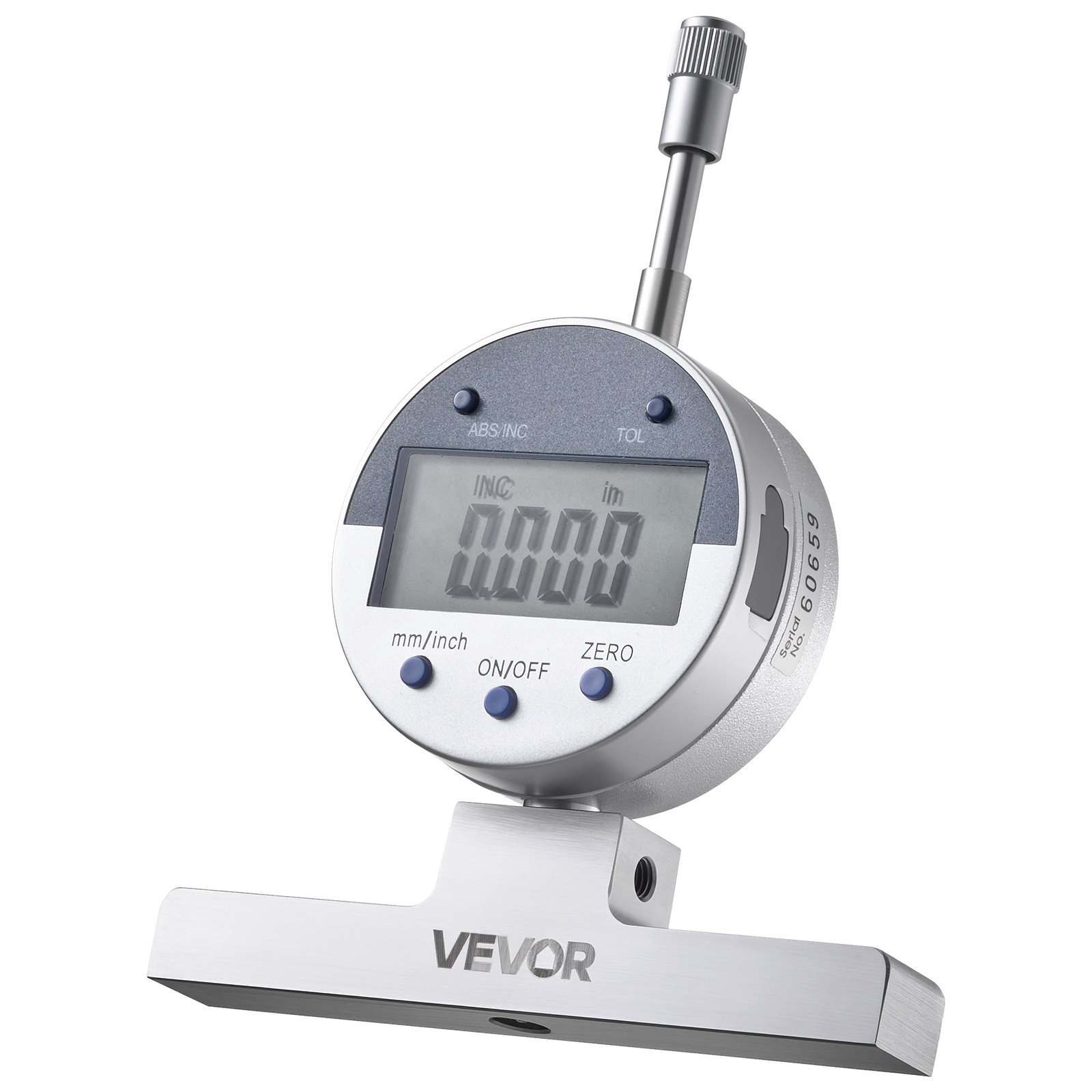 VEVOR Depth Gauge, Depth Micrometer Digital Electronic Indicator 0-558.8 mm Measuring Range, 0.01 mm Resolution, Precision Unit Conversion with 4 Anvils, Measuring Tool for Groove, Step, Hole