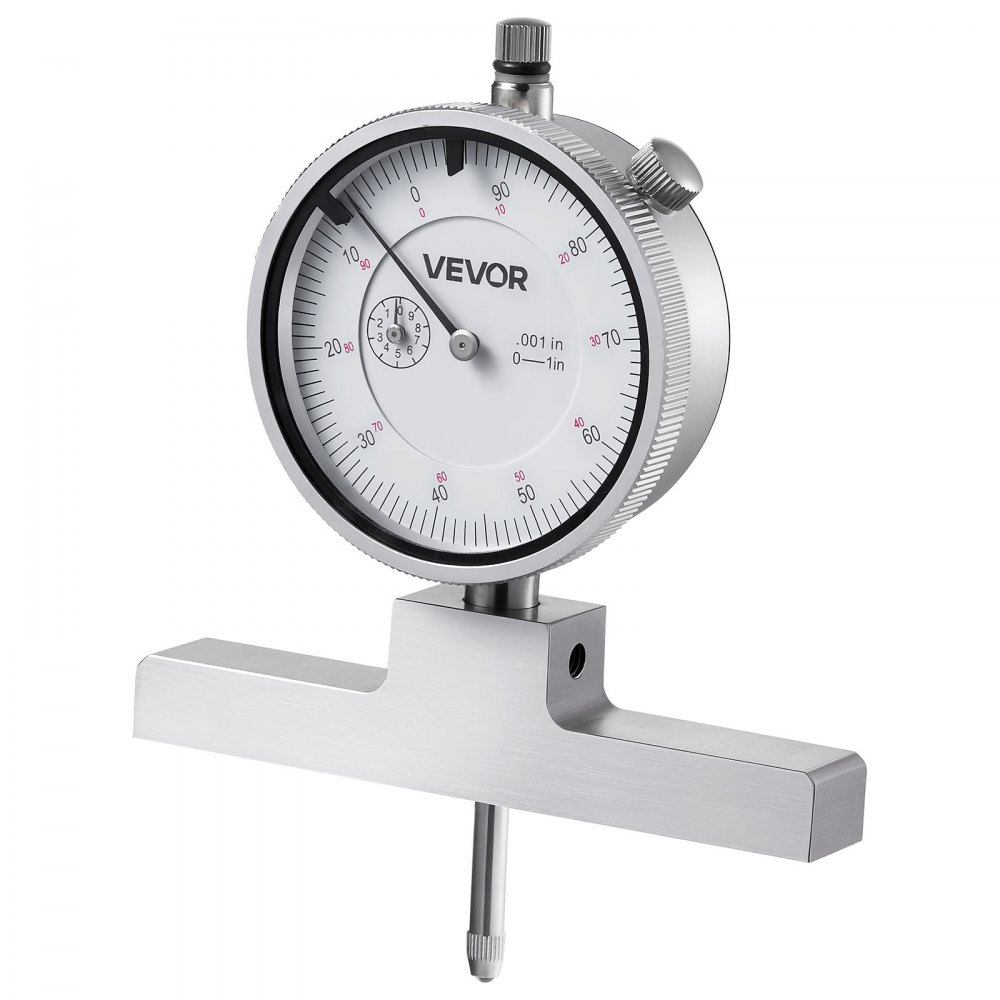 VEVOR Depth Gauge, Depth Micrometer 0-22 in Measuring Range, 0.001 in Resolution, with 4 Anvils & 6 Standard Rods, Precision Easy to Read Mechanical Tool for Measuring Groove, Step, Hole