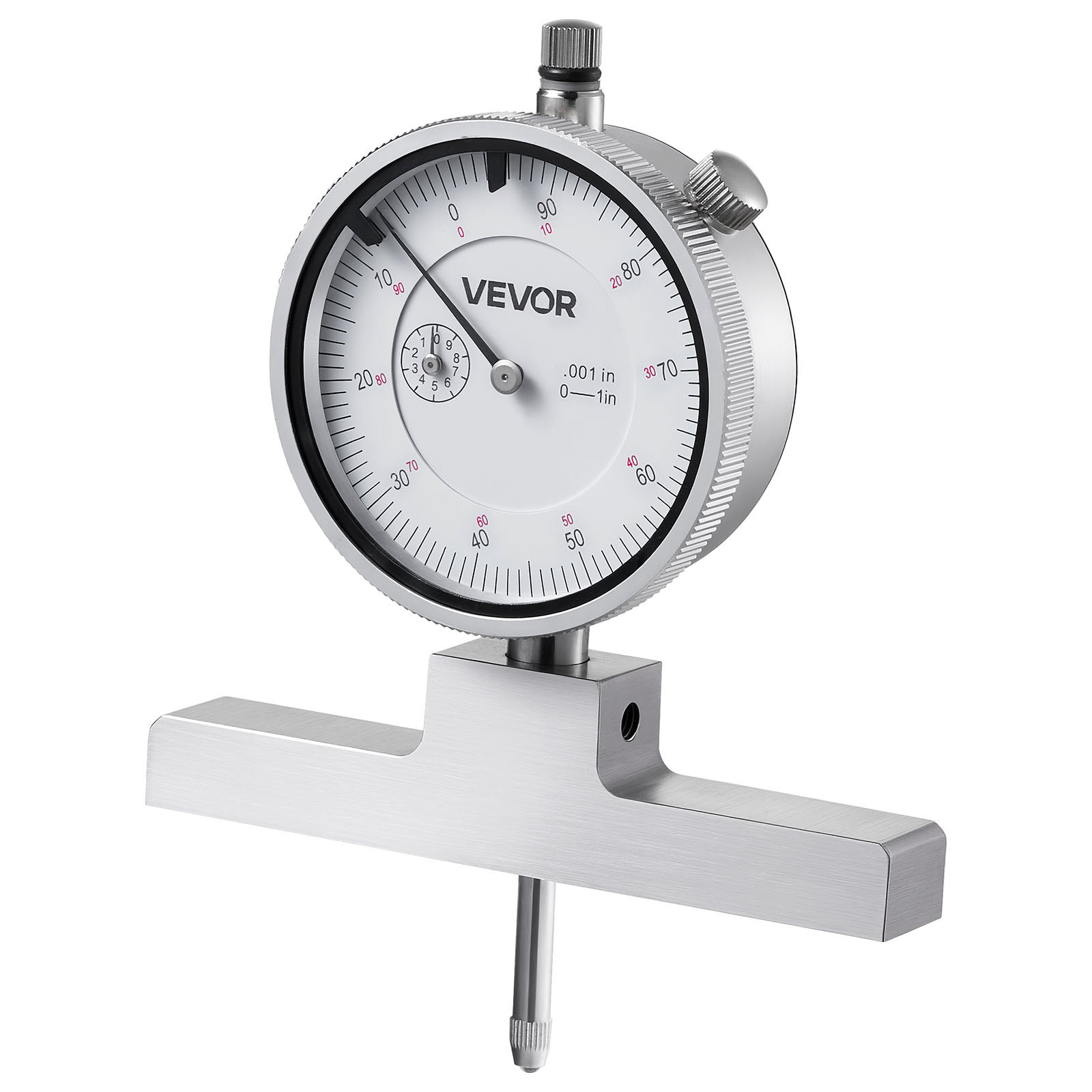 VEVOR Depth Gauge, Depth Micrometer 0-22 in Measuring Range, 0.001 in Resolution, with 4 Anvils & 6 Standard Rods, Precision Easy to Read Mechanical Tool for Measuring Groove, Step, Hole