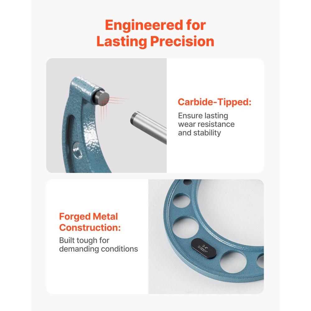 VEVOR 6 PCS Micrometer Set, 0-1/1-2/2-3/3-4/4-5/5-6/in Machinist Outside Micrometer, Precision Accuracy, Professional Machinist Tools with Protective Case, for Metalworking Engineering