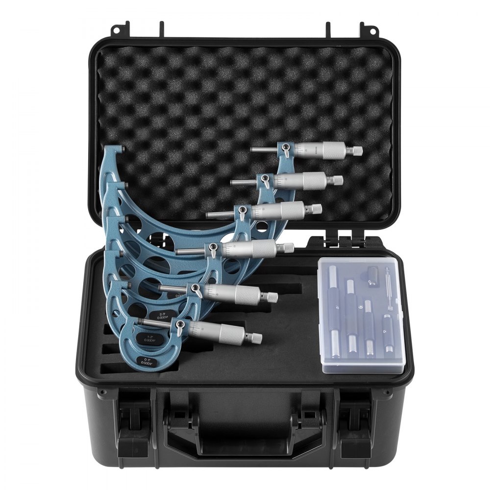 VEVOR 6 PCS Micrometer Set, 0-1/1-2/2-3/3-4/4-5/5-6/in Machinist Outside Micrometer, Precision Accuracy, Professional Machinist Tools with Protective Case, for Metalworking Engineering