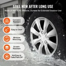 VEVOR 16" Wheel Rim Cover Hubcaps Set of 4 Sturdy Hubcap for All Weather Use